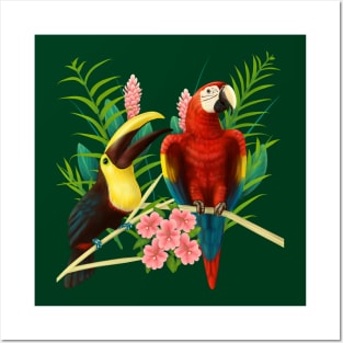 Toucan and Scarlet Macaw tropical birds Posters and Art